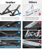 ivoler Soporte para laptop, soporte elevador para laptop, soporte para tableta de computadora, 6 ángulos ajustables, de aluminio, ergonómico, plegable, soporte de escritorio portátil compatible con