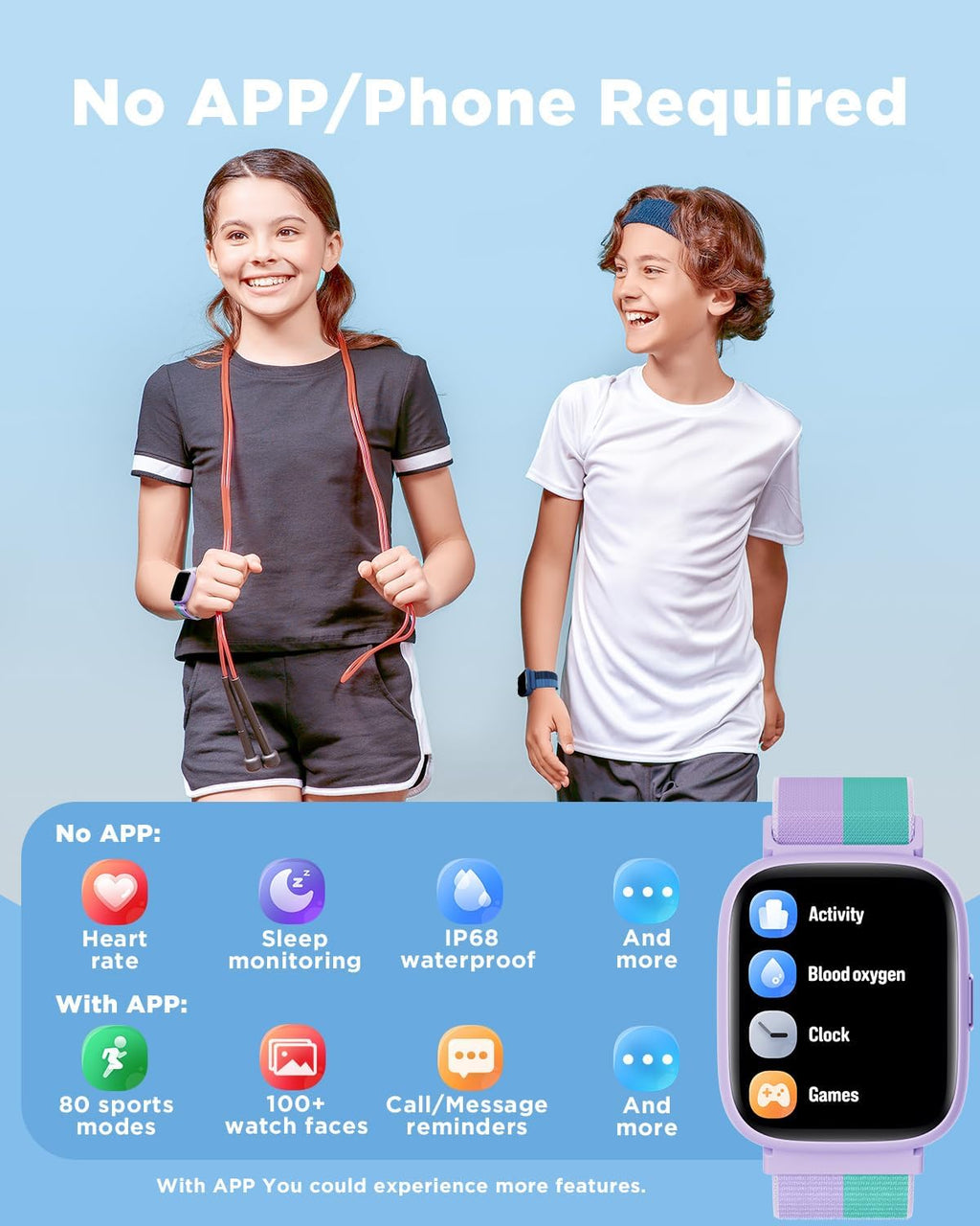 BIGGERFIVE Reloj inteligente para niños, reloj de seguimiento de fitness de