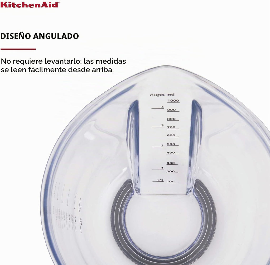KitchenAid Juego de 3 tazas medidoras en ángulo universales Easy View, transparentes con asas negras