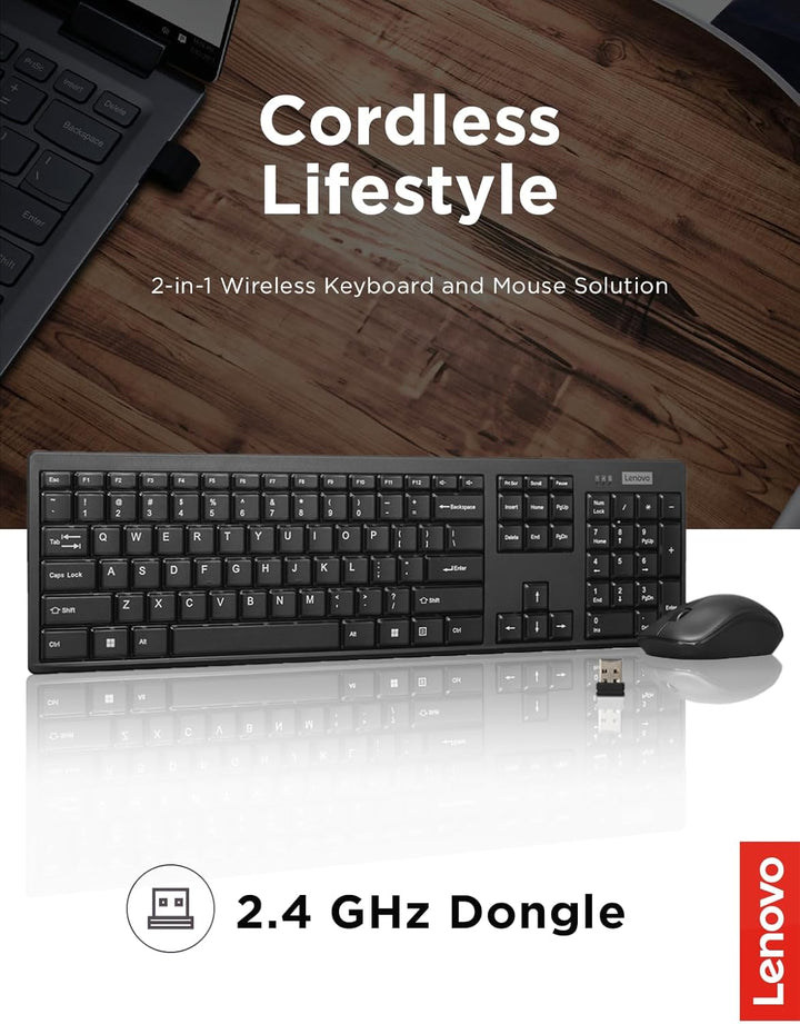 Lenovo Combo de teclado y mouse inalámbricos 100 - Juego inalámbric...