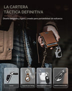 Cartera táctica de piel auténtica para hombre, tarjetero desplegable, inteligente, bloqueo RFID, delgada, minimalista, delgada, bolsillo frontal, capacidad de 12 tarjetas, ventana de
