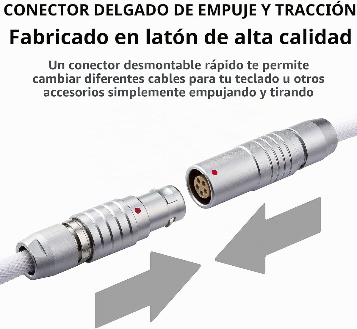 Cable USB C en espiral profesional para teclado de juegos, cable de teclado mecánico de doble manga con aviador de metal desmontable tipo delgado, 1.5M USB-C a USB-A, color blanco