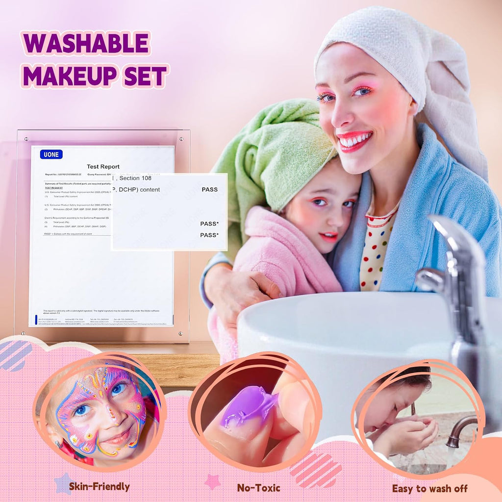 Kit de maquillaje para niñas – Kit de maquillaje para niñas, juego de cosméticos lavables reales con estuche de almacenamiento, juego de maquillaje para niños para regalo de Navidad y cumpleaños de 3, 4, 5, 6, 8, 10, 11, 12 años, morado