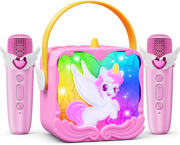Máquina de karaoke de unicornio con alas y luces de castillo, 2 mic...