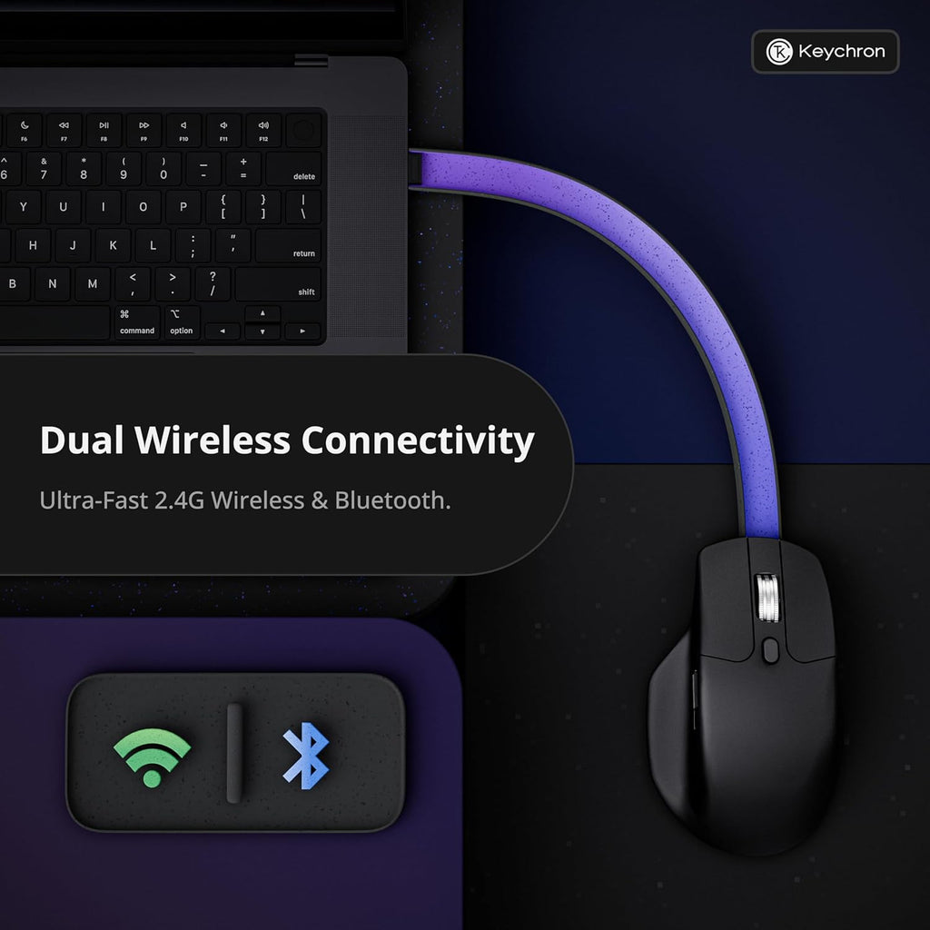 Keychron Ratón inalámbrico para juegos M6 8K, 2.4G/Bluetooth/cableado, sensor PixArt 3950, sondeo de 8000Hz, clics silenciosos, 5 perfiles de memoria integrados para Plug & Play, programable para Mac