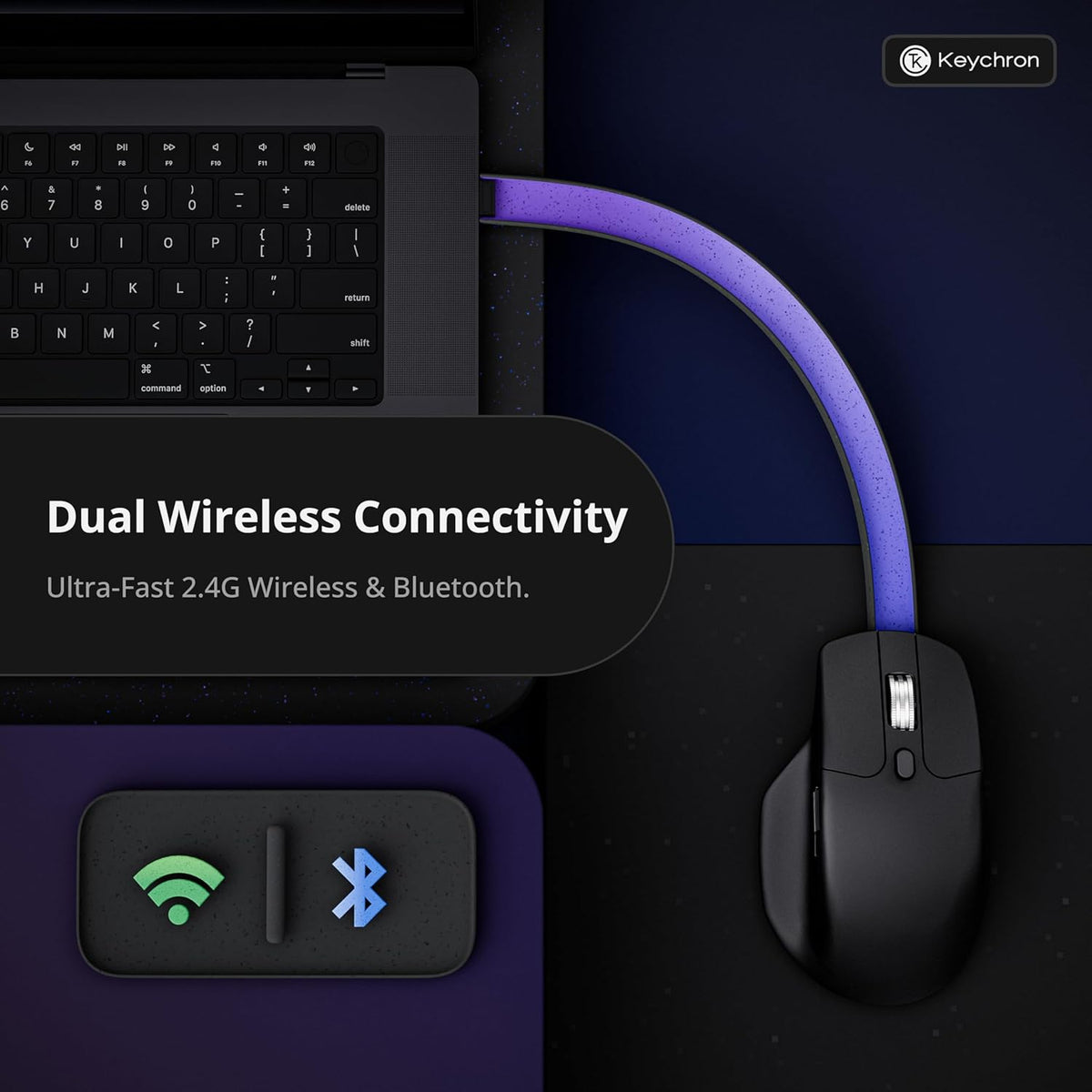 Keychron Ratón inalámbrico para juegos M6 8K, 2.4G/Bluetooth/cableado, sensor PixArt 3950, sondeo de 8000Hz, clics silenciosos, 5 perfiles de memoria integrados para Plug & Play, programable para Mac
