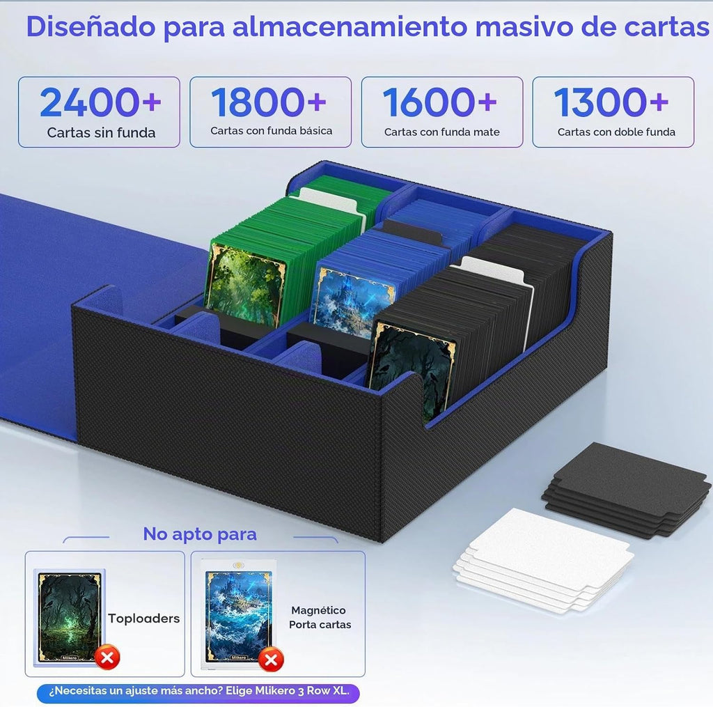 Mlikero Caja de almacenamiento de tarjetas coleccionables, almacenamiento de tarjetas a granel para más de 1800 tarjetas con funda, organizador de tarjetas de cierre magnético de piel sintética con 10