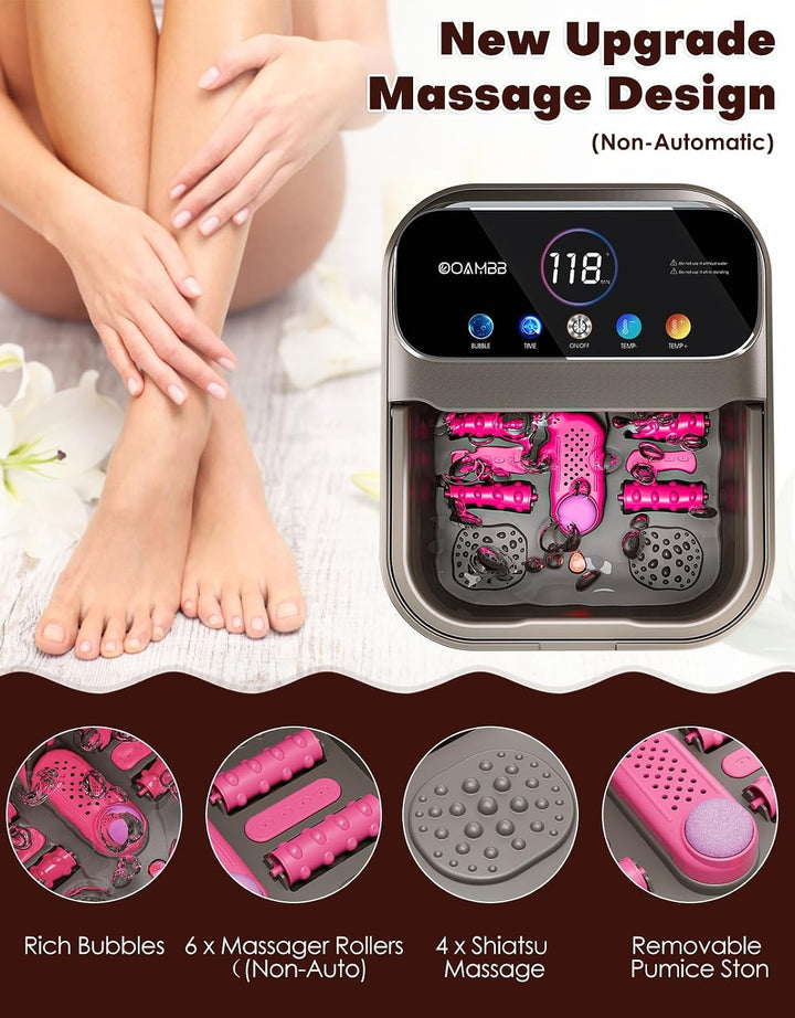 OOAMBB Spa de pies plegable con calor, burbujas, control de tempera...