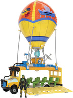 Fortnite Battle Bus - Vehículo de 14 pulgadas con globo inflable, luces y sonidos, colores únicos, ruedas rodantes, figura de 4 pulgadas y código para artículo virtual adicional