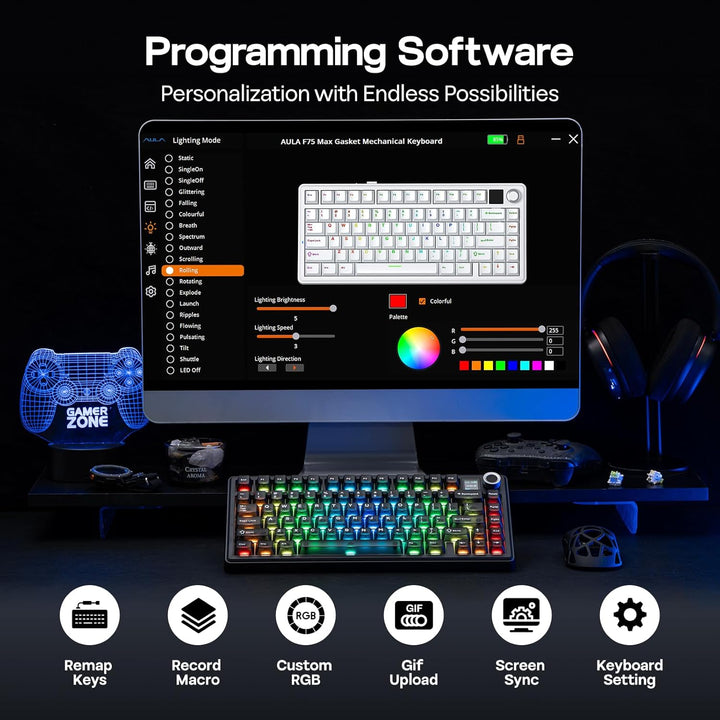 EPOMAKER X Aula F75 MAX Teclado mecánico inalámbrico con pantalla T...