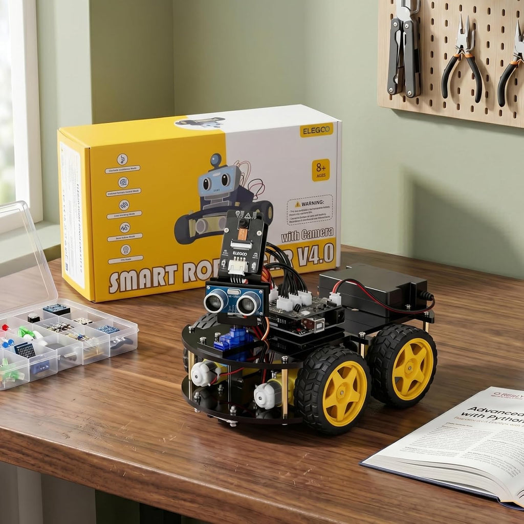 ELEGOO UNO R3 Kit de Coche Robot Inteligente V4 para Robótica Arduino para Niños de 8-12 12-16 años, Kits de Ciencia STEM, Regalos de Programación para Niños de 8 9 10 11 12 13 14 15 16 años, Niños