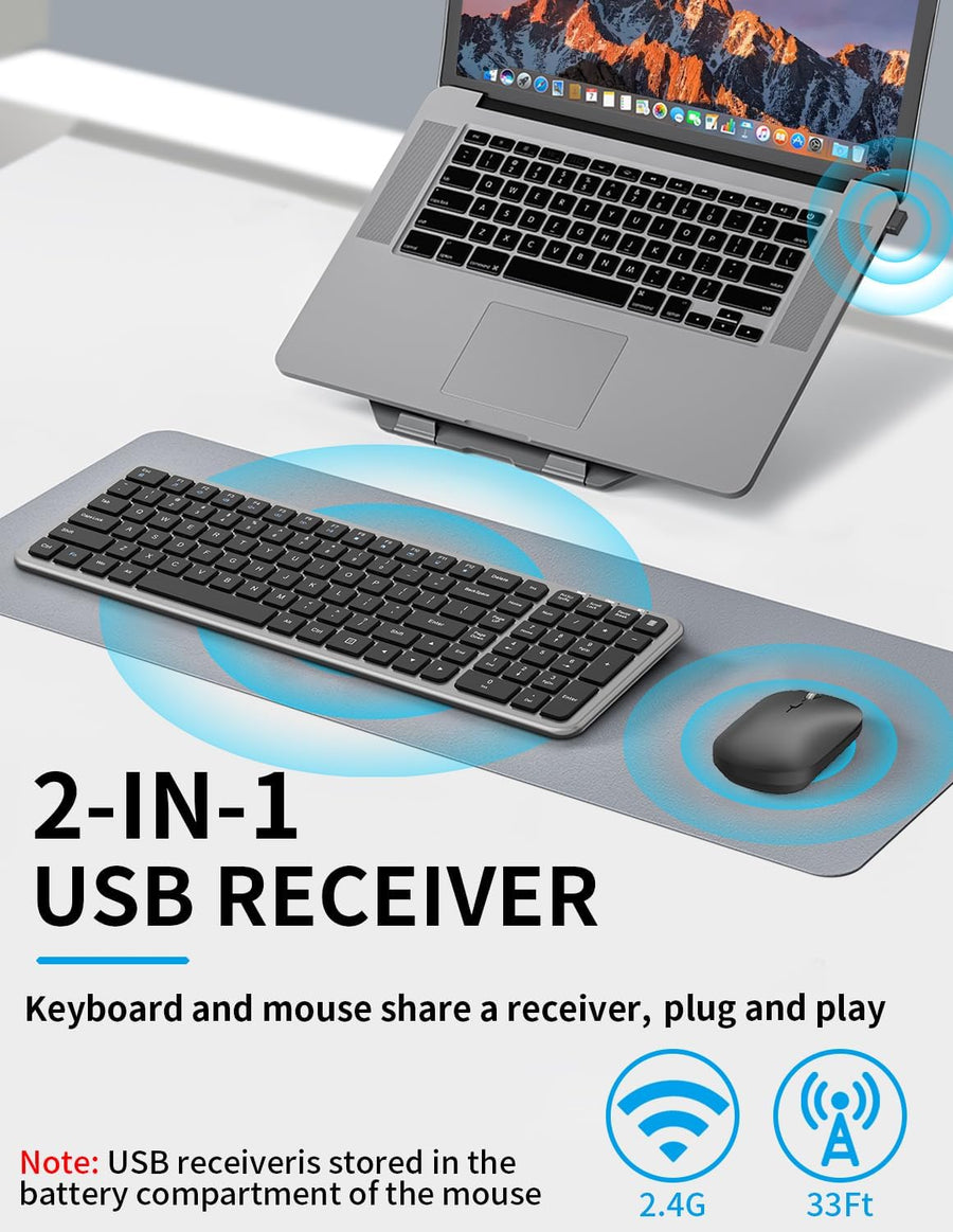 Combo de teclado y mouse inalámbricos, teclado plano delgado y comp...