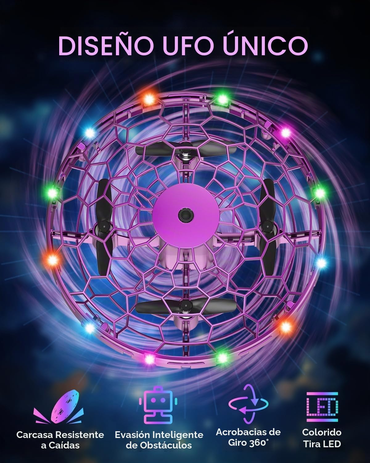 Dron de juguete volador para niños, sensores de movimiento manos libres de 360°, mini dron con luces LED frías, juguete OVNI pequeño para interiores, dron de bola voladora para niños, color rosa