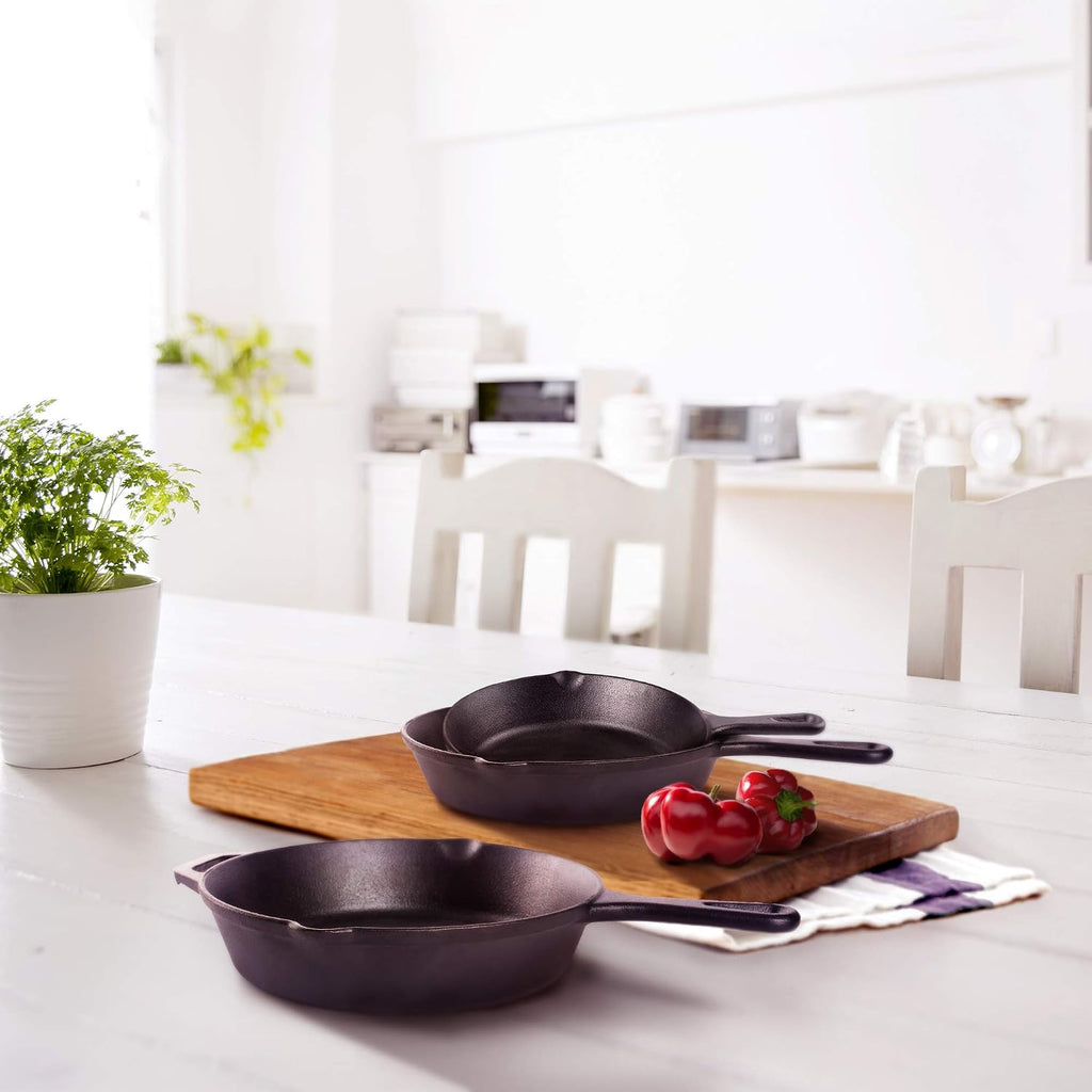 Cuisinel - Juego de sartenes de hierro fundido de 6+8+10 pulgadas, juego de sartenes presazonadas de 3 piezas