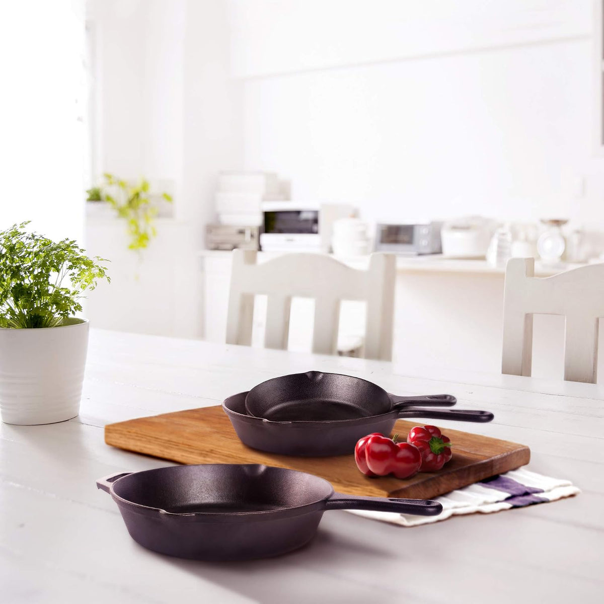 Cuisinel - Juego de sartenes de hierro fundido de 6+8+10 pulgadas, juego de sartenes presazonadas de 3 piezas