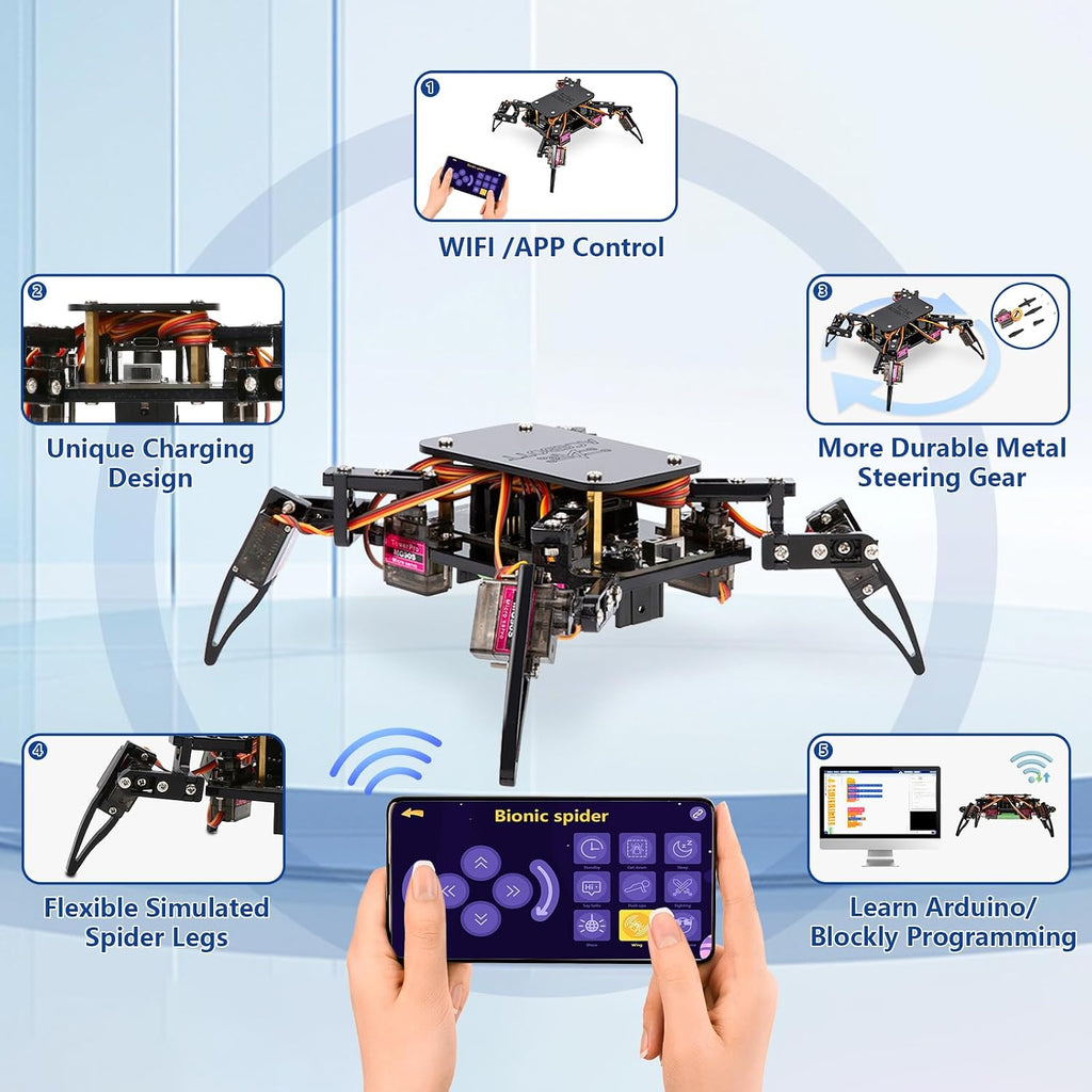 ACEBOTT STEM Kits de Robótica Científica para Adultos, Kit de Construcción de Robot Araña ESP8266, Control Remoto por Aplicación, Juguetes Educativos de Caminar y Rastrear Divertidos para Niños de 12+