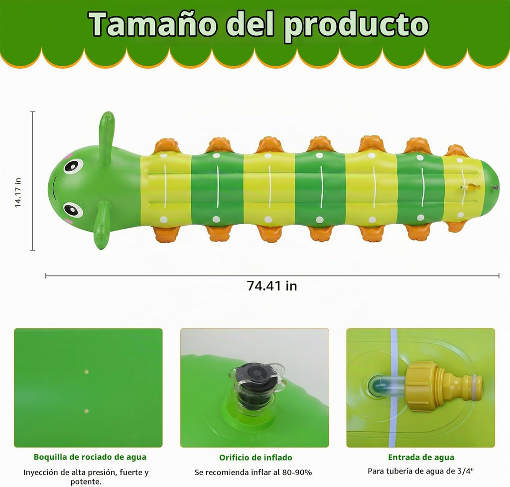 Aspersor de agua para niños, aspersor inflable grande de oruga