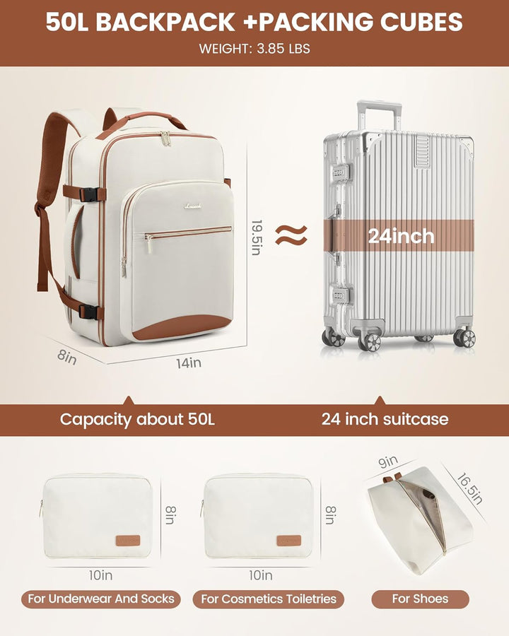 LOVEVOOK Mochila de viaje para mujeres y hombres, 50L, aprobada por...