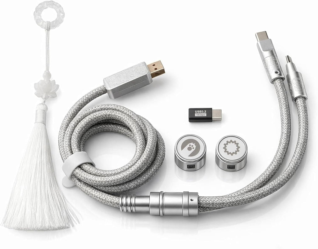 Split Dual 8K Gaming Cable AM Edition 1.4m / 4.6 ft (4.6 pies), conexión dual de alta velocidad, baja latencia, compatible con dispositivos USB tipo C, malla duradera de alambre plateado
