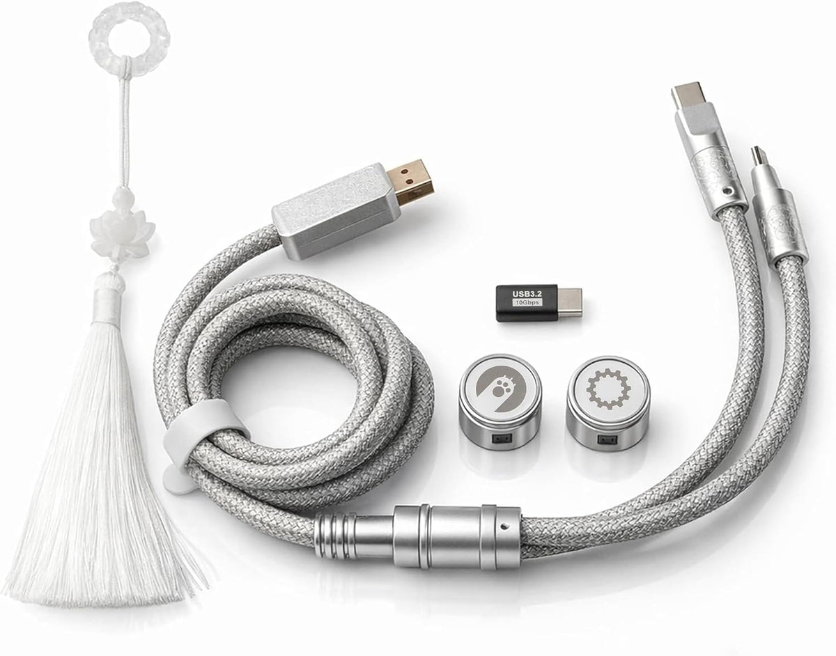 Split Dual 8K Gaming Cable AM Edition 1.4m / 4.6 ft (4.6 pies), conexión dual de alta velocidad, baja latencia, compatible con dispositivos USB tipo C, malla duradera de alambre plateado
