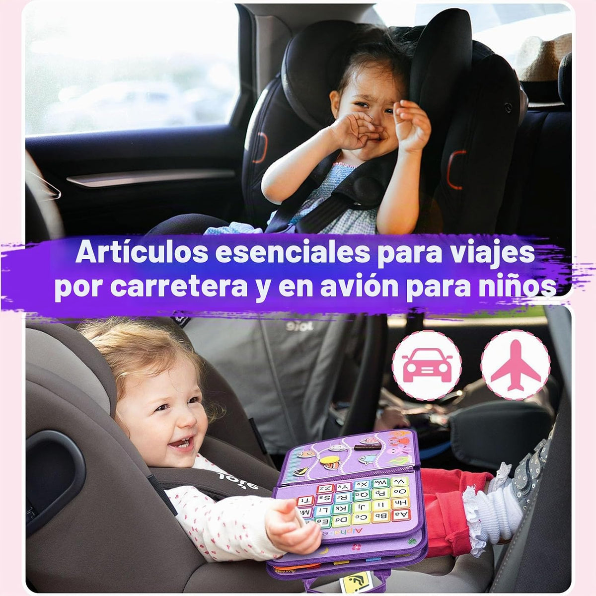 Juguetes Montessori de tablero ocupado, regalos de cumpleaños para niñas, juguete sensorial de viaje para autismo, libro de actividades educativas, aprendizaje preescolar, juguetes de habilidades motoras finas, morado