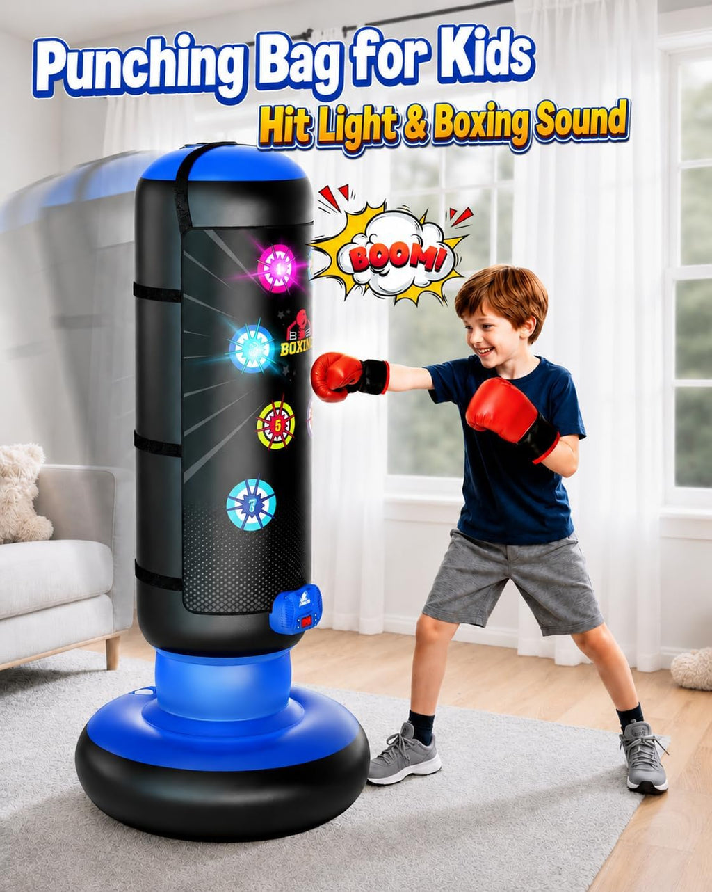 Bolsa de Boxeo HopeRock para Niños, Set de Boxeo con Marcador, Luz y Música