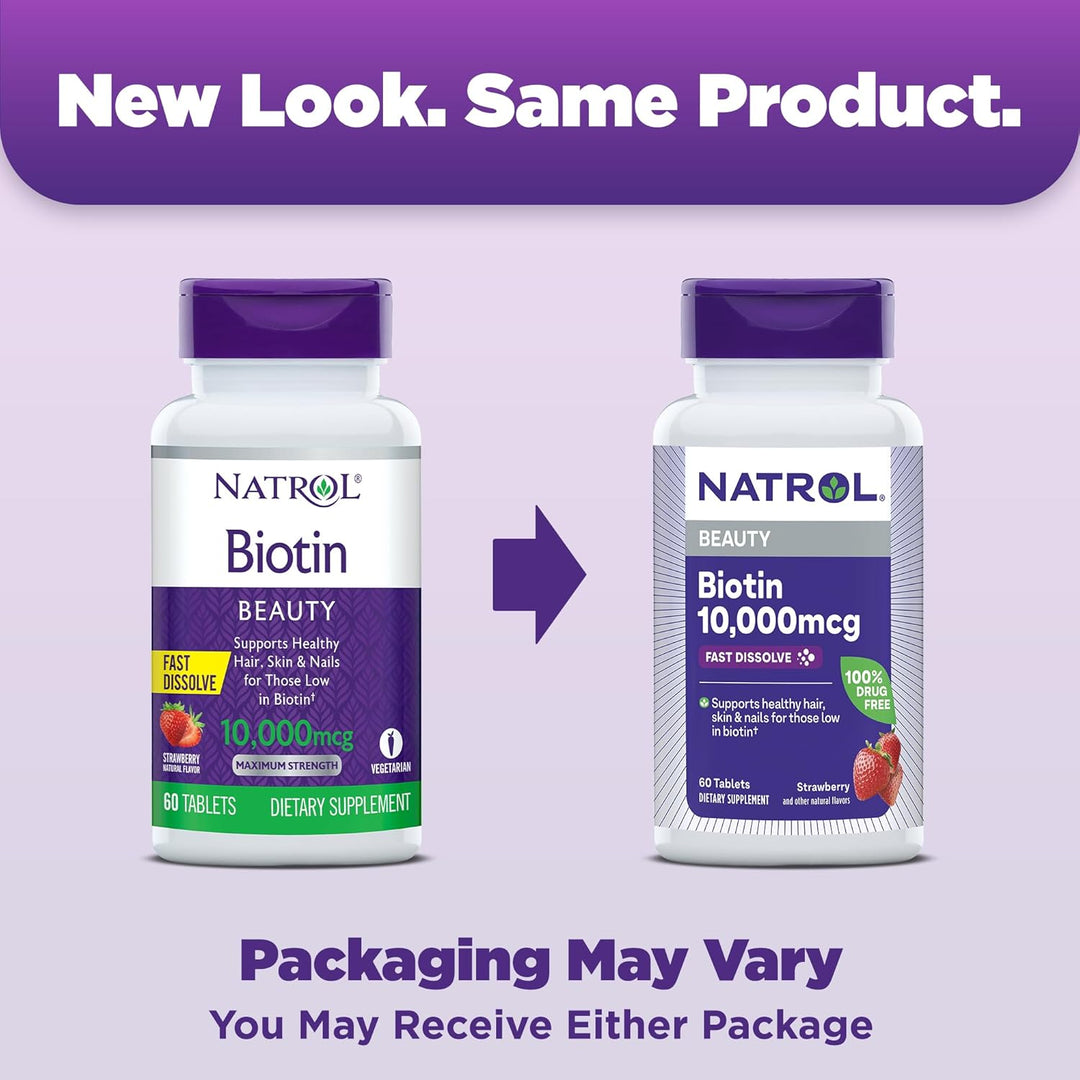 Natrol Biotin 10,000 mcg, suplemento de disolución 4 veces más rápi...