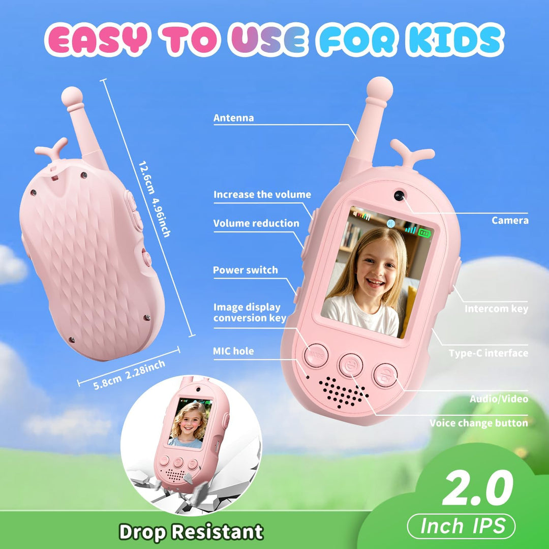 Walkie Talkies de video mejorados para niños, paquete de 2 unidades...