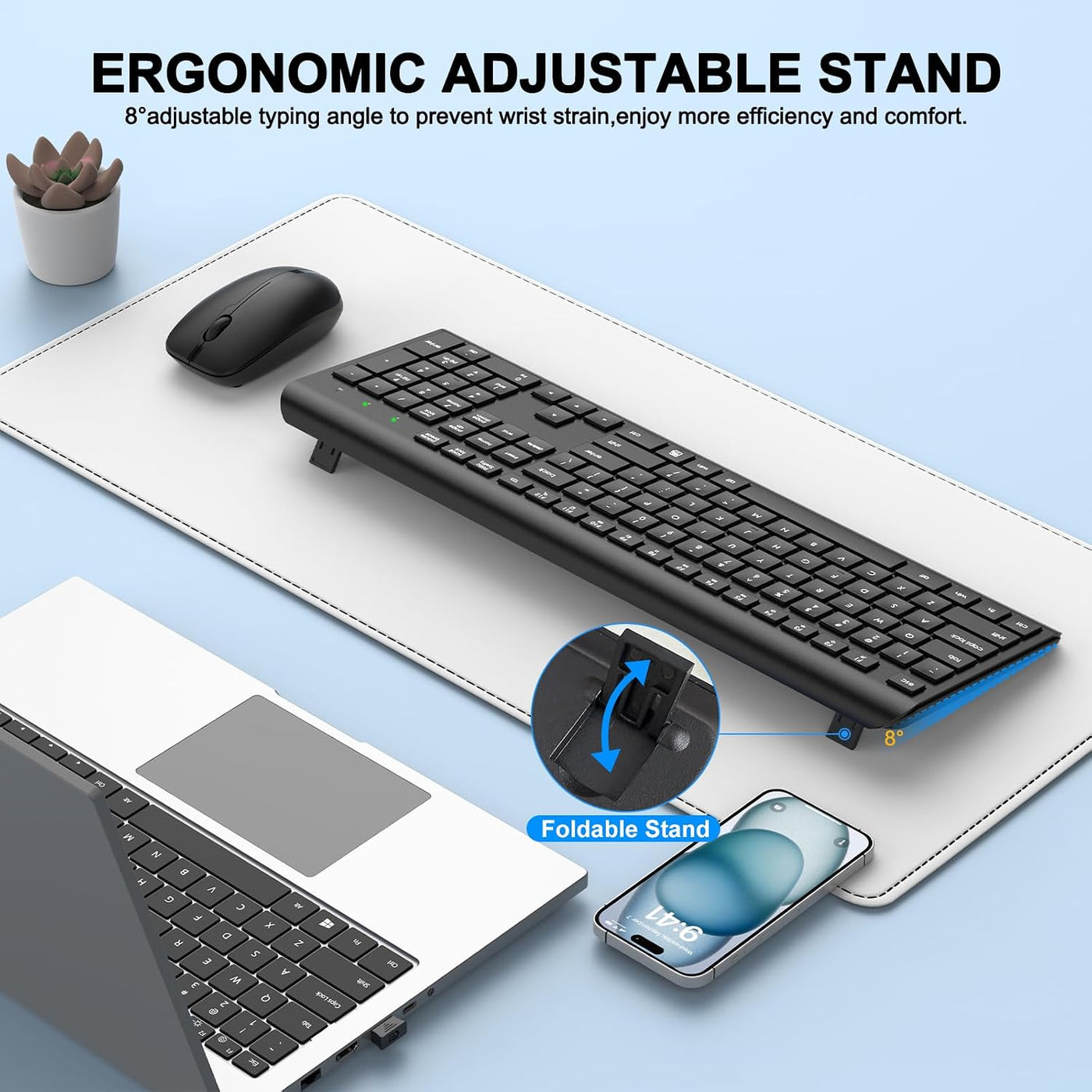 Combo de teclado y ratón inalámbricos, teclado ergonómico silencios...