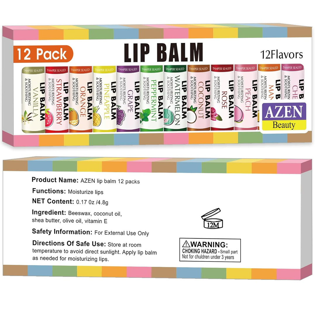 AZEN Paquete de 12 bálsamos labiales a granel, bálsamos labiales hi...
