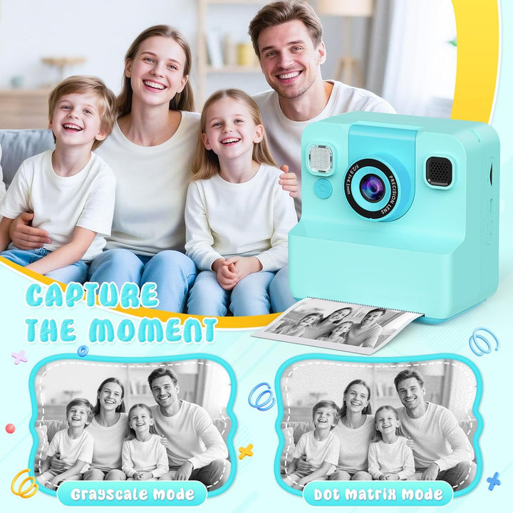 Cámara para niños, impresión instantánea con lente abatible, video...