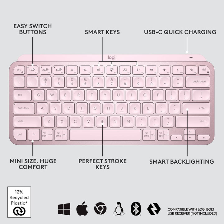 Logitech MX Keys Mini - Teclado minimalista, inalámbrico, iluminado...