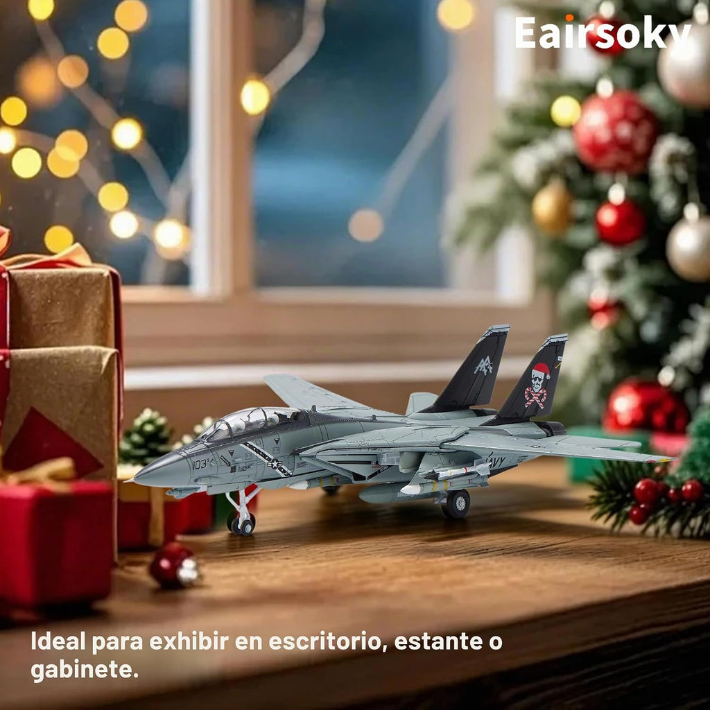 Escala 1:100 F-14 Tomcat Modelo de fundición a presión Santa Cats Christmas F-14B Tomcat Cazas-Bombarderos de VF-103 Jolly Rogers Modelos de aviones metálicos para colección o regalo