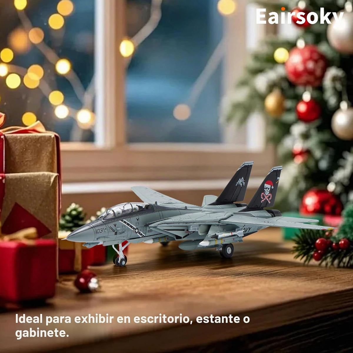 Escala 1:100 F-14 Tomcat Modelo de fundición a presión Santa Cats Christmas F-14B Tomcat Cazas-Bombarderos de VF-103 Jolly Rogers Modelos de aviones metálicos para colección o regalo