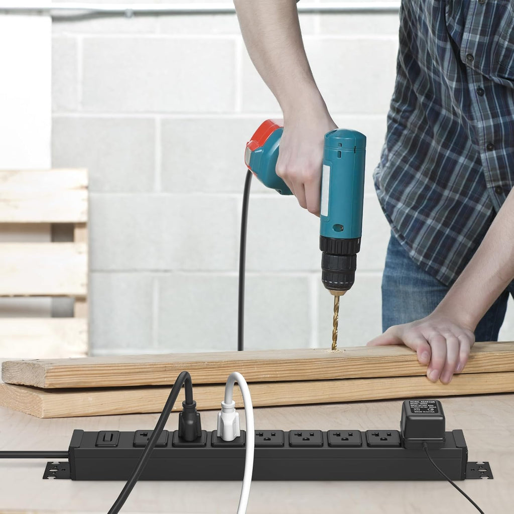 Regleta de alimentación resistente para montaje en pared, protector de sobretensiones de 20 amperios 1200J de metal, 8 salidas debajo del escritorio, 20A, enchufe de mesa eléctrica de garaje
