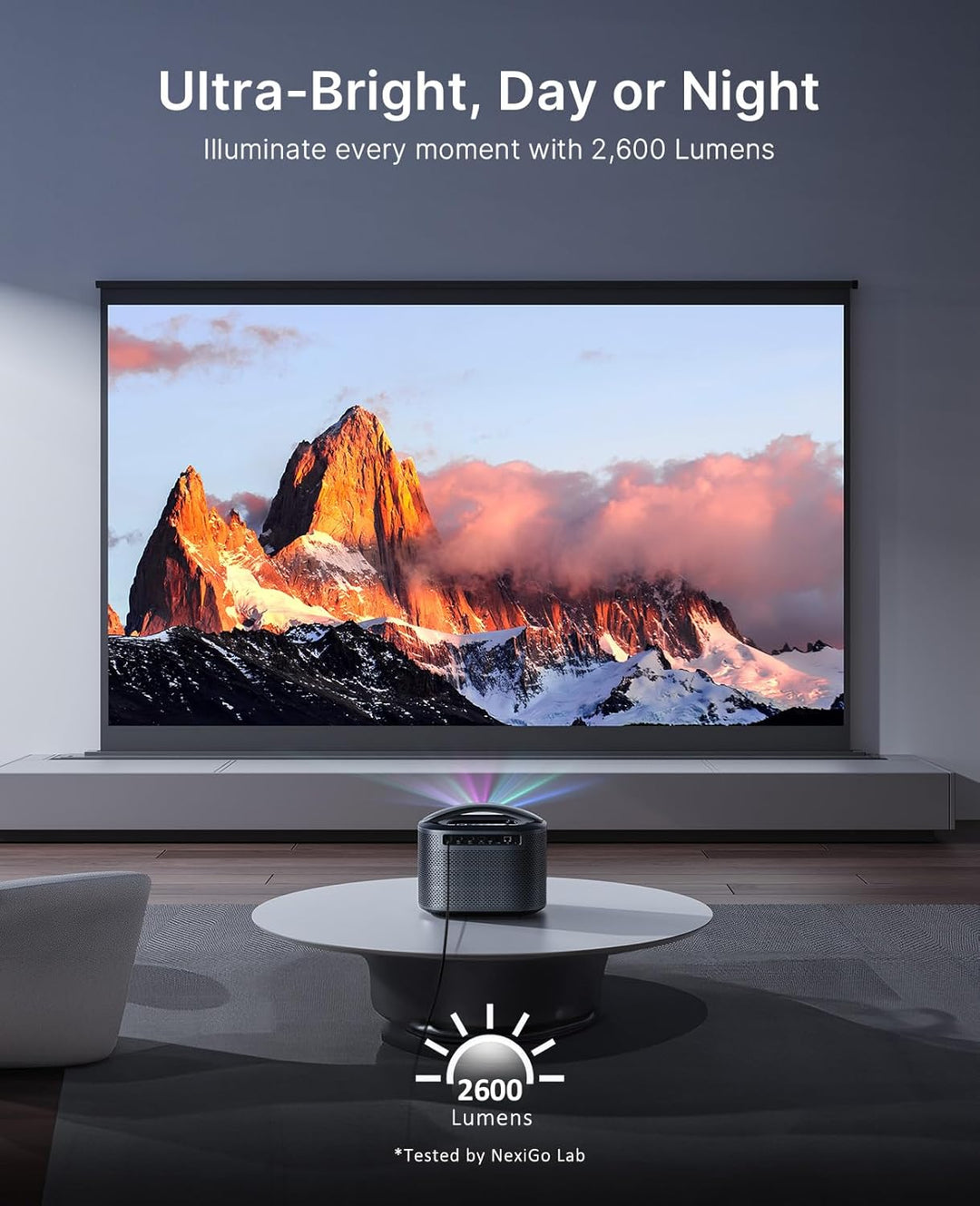 NexiGo TriVision Ultra, proyector portátil 4K Tri-LED láser, 2600 l...