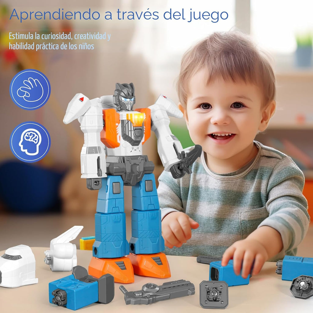 MIEBELY 3 en 1 Magnetic Transform Robot Toy Lights Sounds para Kids 3-9