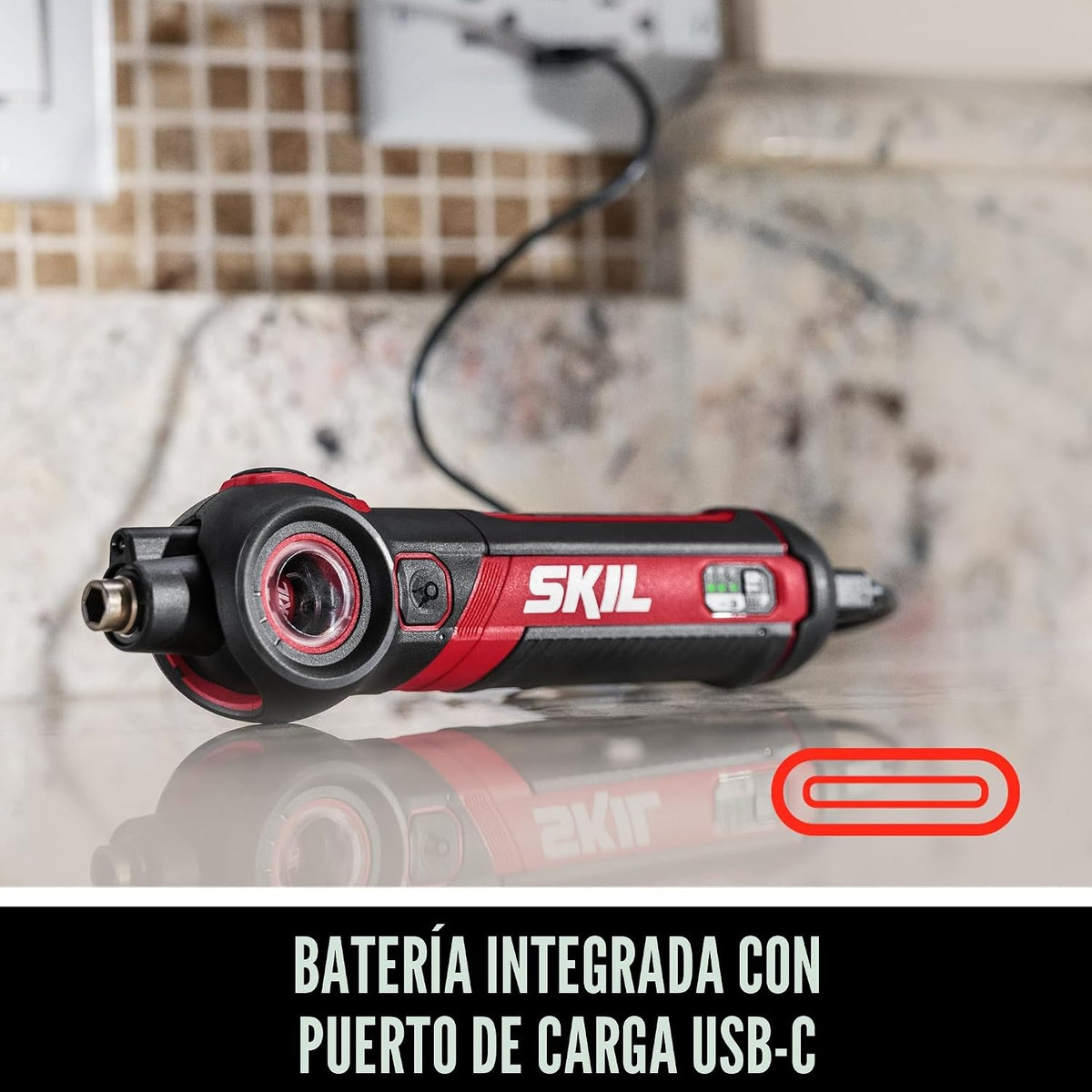 SKIL - Destornillador recargable Twist 2.0 de 4 V con cabeza giratoria, ajuste de torque, cable de carga USB-C y juego de 2 brocas - SD5619-01