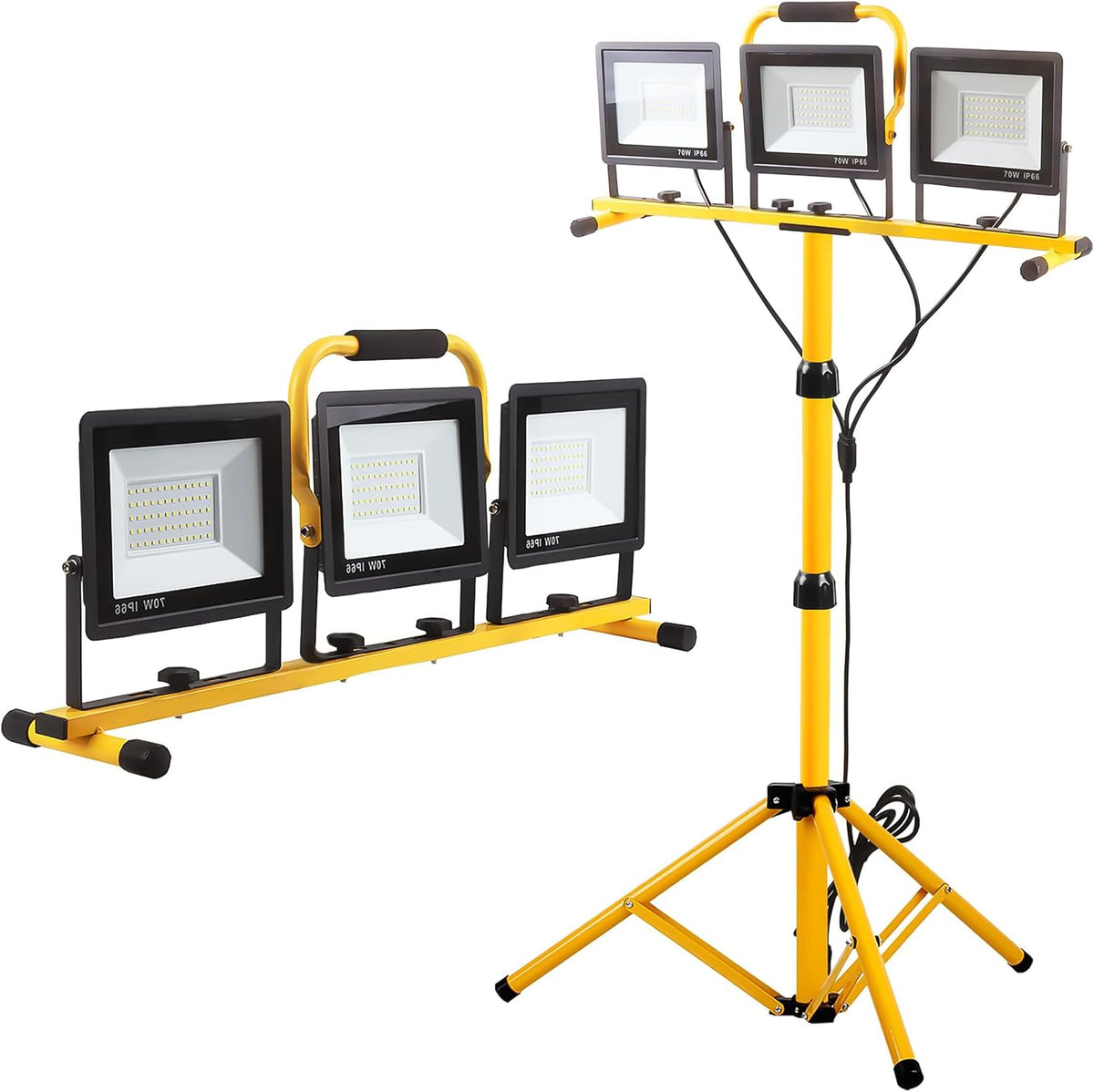 Lámpara Luces de trabajo de 22000 lúmenes con soporte, luz de trabajo LED portátil de 3 cabezales, con soporte de trípode ajustable y plegable, lámpara impermeable IP66 para interiores y exteriores, trabajo, taller, garaje, construcción, iluminación de