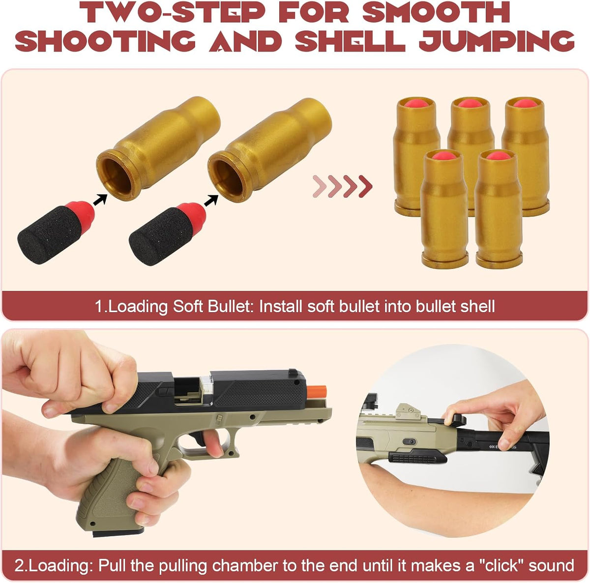 Pistola de juguete de dos modos, rifle de francotirador con carcasa que expulsa pistolas de juguete realistas de bala suave con 80 balas suaves, 40 conchas para juegos de disparos al aire libre, Navidad, Halloween, regalos de cumpleaños