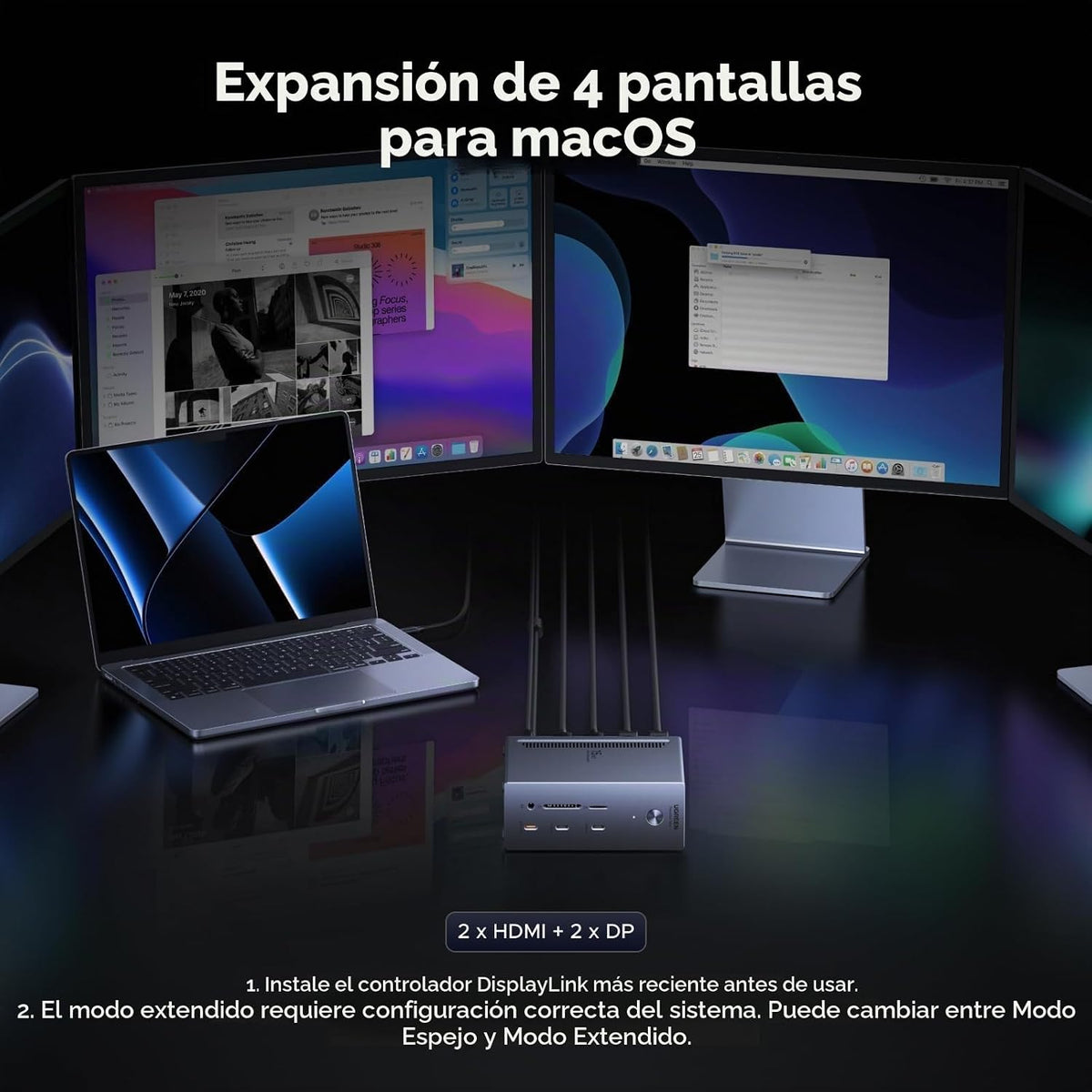 UGREEN Estación de acoplamiento USB-C DisplayLink, monitor cuádruple