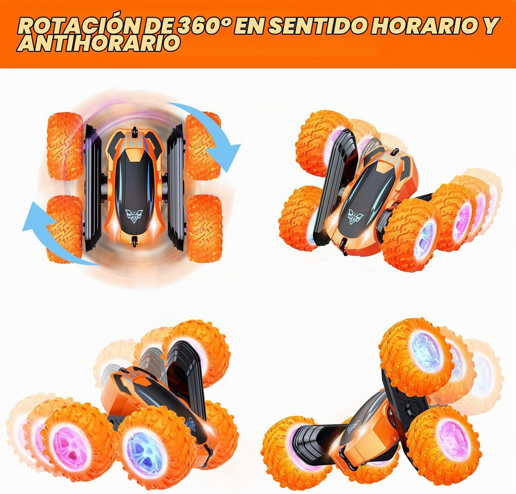 Auto de control remoto, auto eléctrico de carreras y acrobacias de 2.4GHz, rotación giratoria de 360° de doble cara, faros LED RC 4WD de alta velocidad todoterreno, regalo para niños de 3, 4, 5, 6, 7