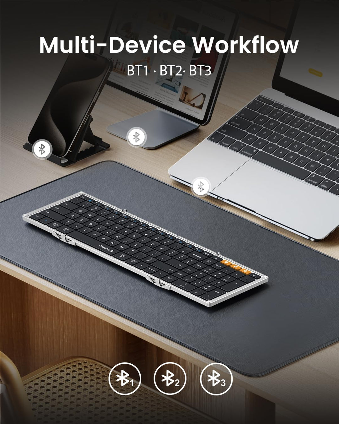 ProtoArc XK01 - Teclado Bluetooth plegable, teclado portátil de tam...