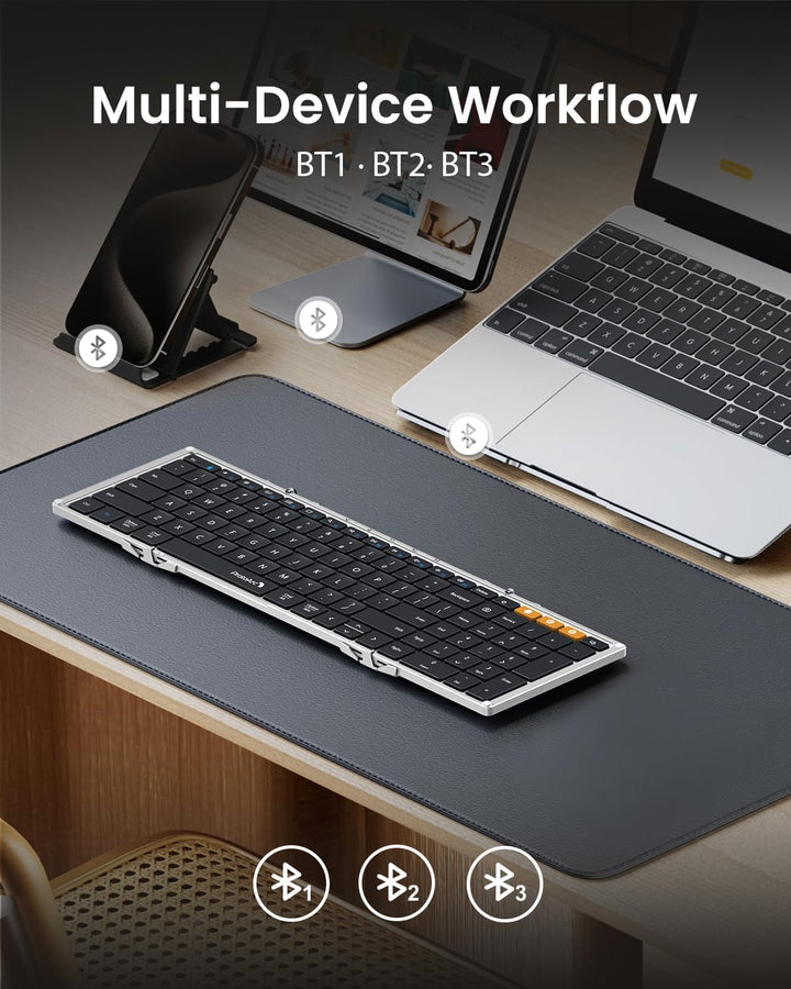 ProtoArc XK01 - Teclado Bluetooth plegable, teclado portátil de tam...