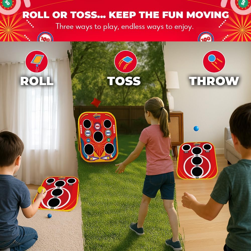 Swooc Games® - Backyard Arcade™ | Juego de lanzamiento de bolsas de frijoles 2 en 1 para niños con bolsa de transporte | Configuración y almacenamiento de 5 segundos | Juegos de maíz para niños |