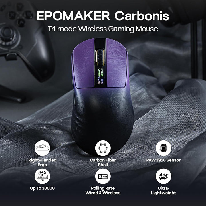 EPOMAKER Carbonis - Mouse inalámbrico para juegos con pantalla digi...