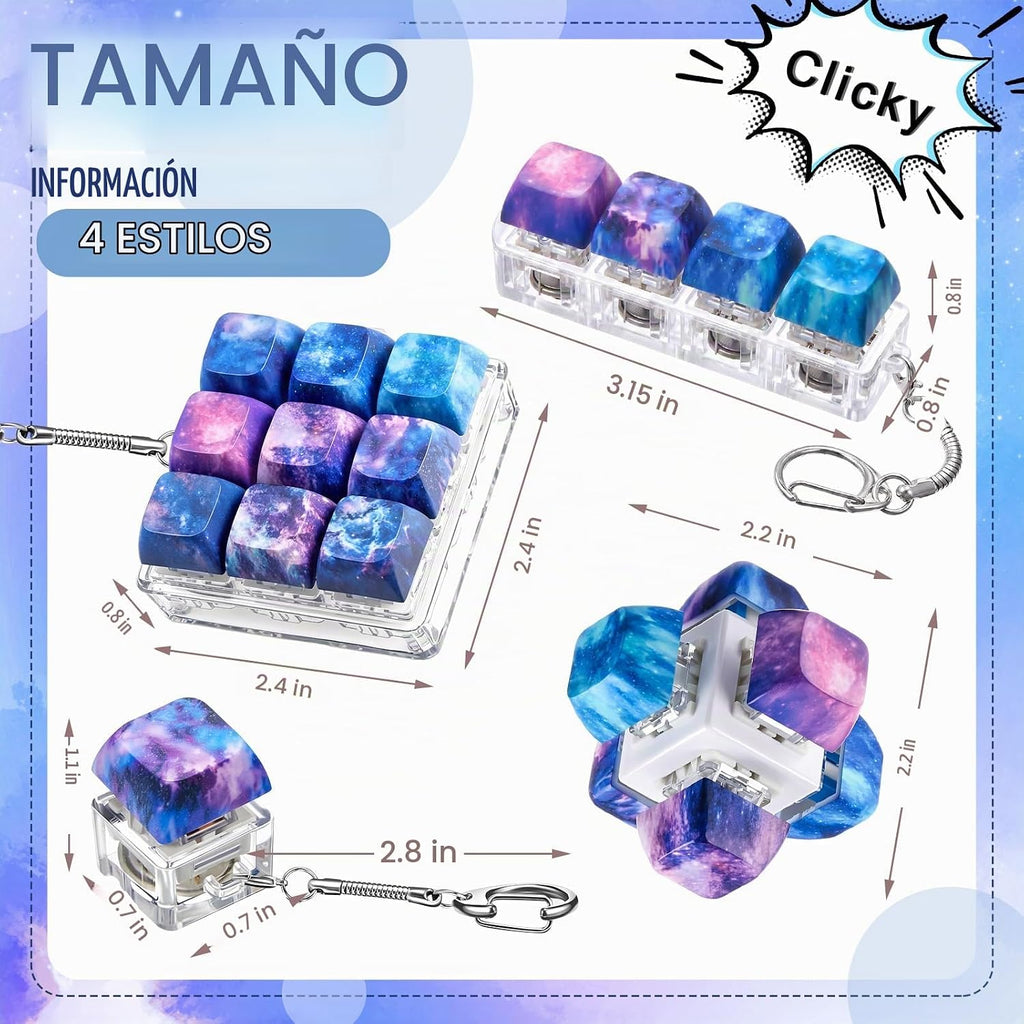 4 piezas teclado Fidget juguete, galaxia, cubo combinado