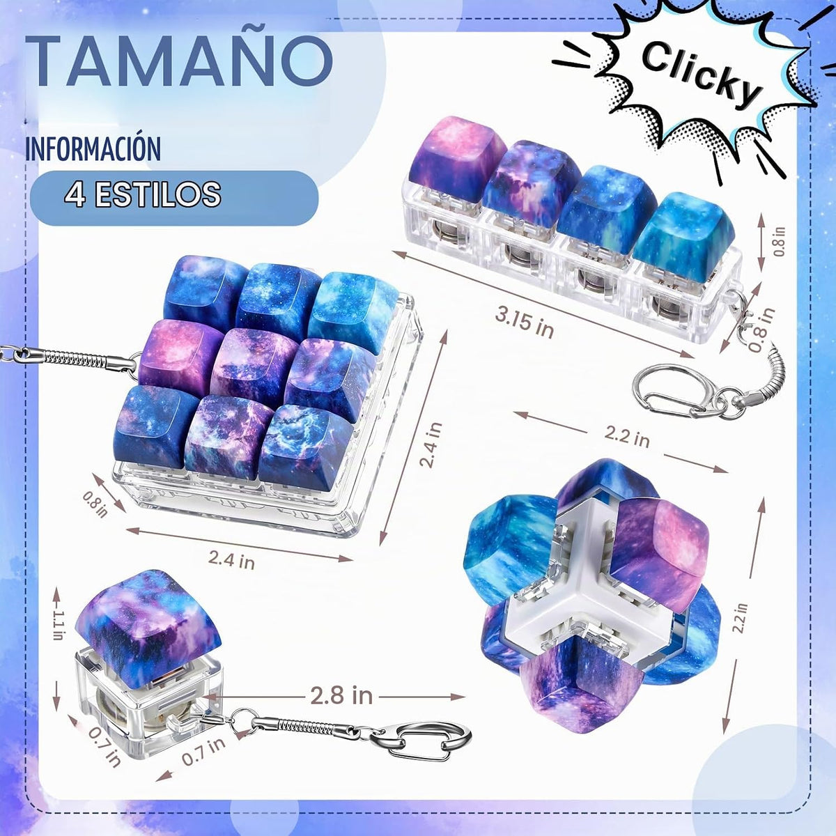 4 piezas teclado Fidget juguete, galaxia, cubo combinado