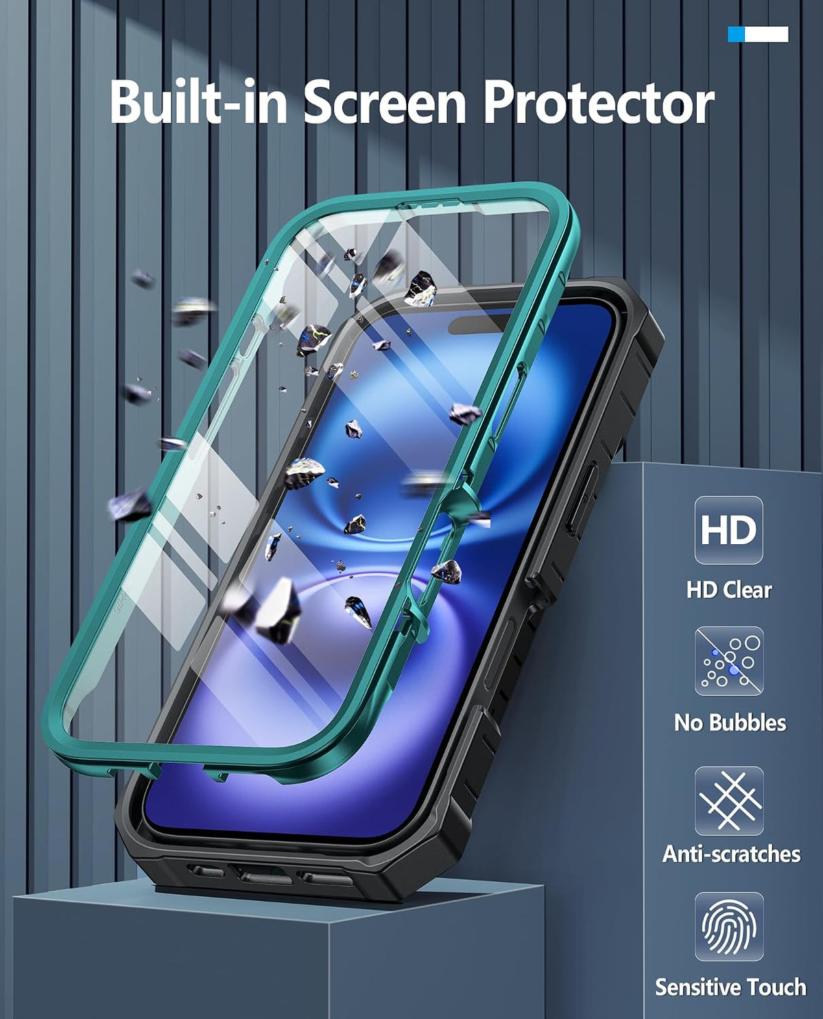 FNTCASE - Funda para iPhone 16 con protector de pantalla integrado y