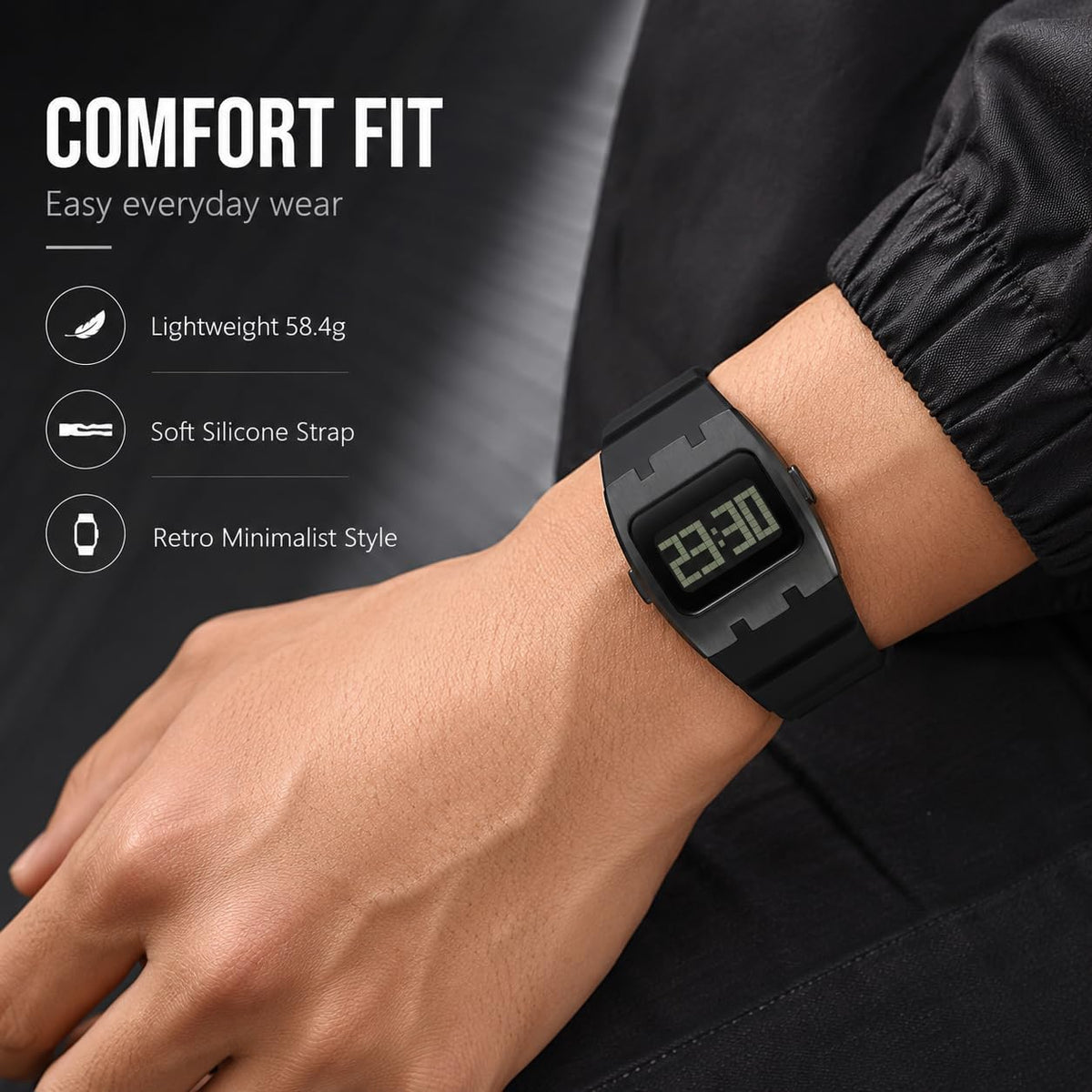 Reloj deportivo digital para hombre, impermeable, con pantalla LED, cronómetro, alarma, fecha, banda de silicona, reloj de pulsera ligero